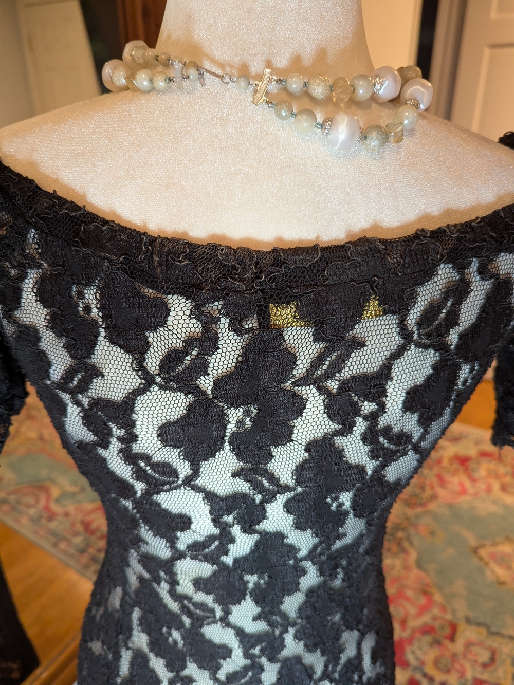 Betsey Johnson Vintage 90 Black lack Stretch Sheer Lace Maxi Dress - Picture 6 of 12